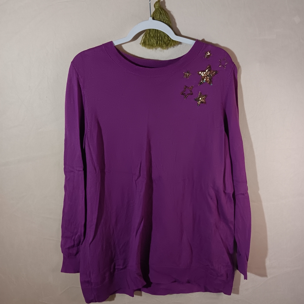 Lane Bryant 🐛 Purple Long Sleeve Top with Gold Star Accents